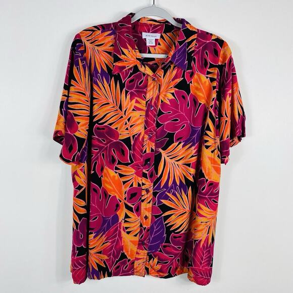 Avenue Plus Size 18 20 Tropical Floral Button Front Blouse Top Pink Orange - Picture 1 of 4